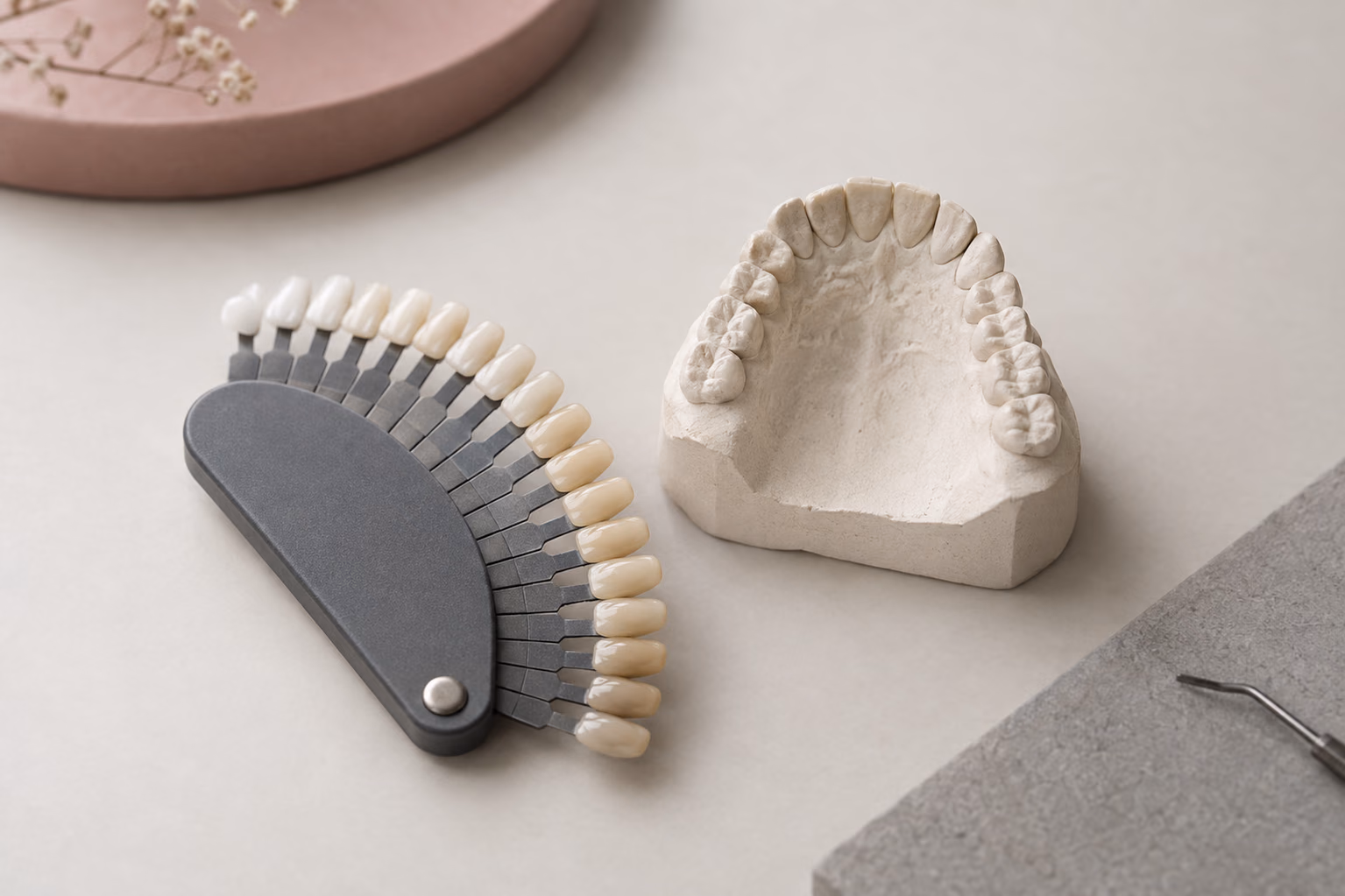 Illustrative image: tooth shade guide and plaster study model